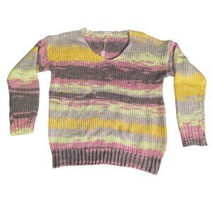 12PM By Mon Ami Multicolor V-Neck Sweater Womens Knitwear S cozy pullover‎